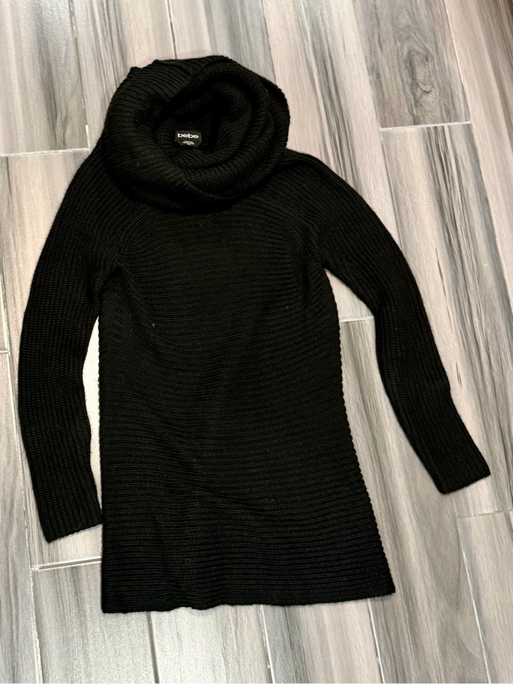 bebe Black Ribbed Cowl Neck Sweater
